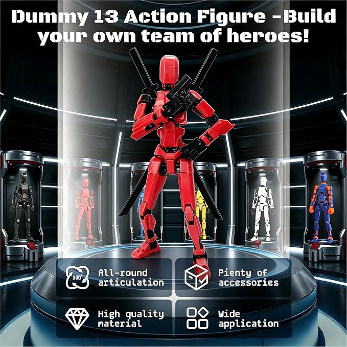 4 Packs T13 Action Figure Set (Assembly Completed), 3D Printed Multi-Jointed Movable Dummy 13，Titan13 Action Figure, Action Figure Desktop Decorations for Game Lovers Toy, Christmas Birthday Gift