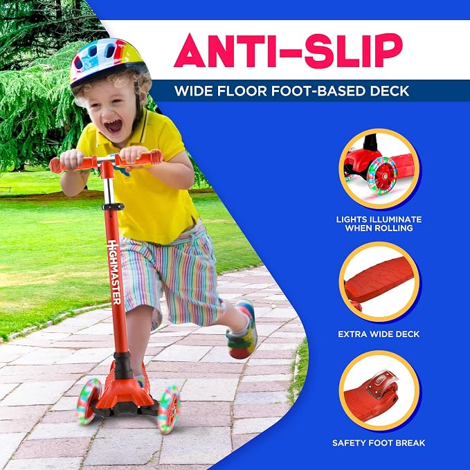 HighMaster Kids Scooter – 3 Wheel Kick Scooter for Children and Toddlers – Adjustable Handlebar with LED Wheel Lights – Indoor and Outdoor Fun