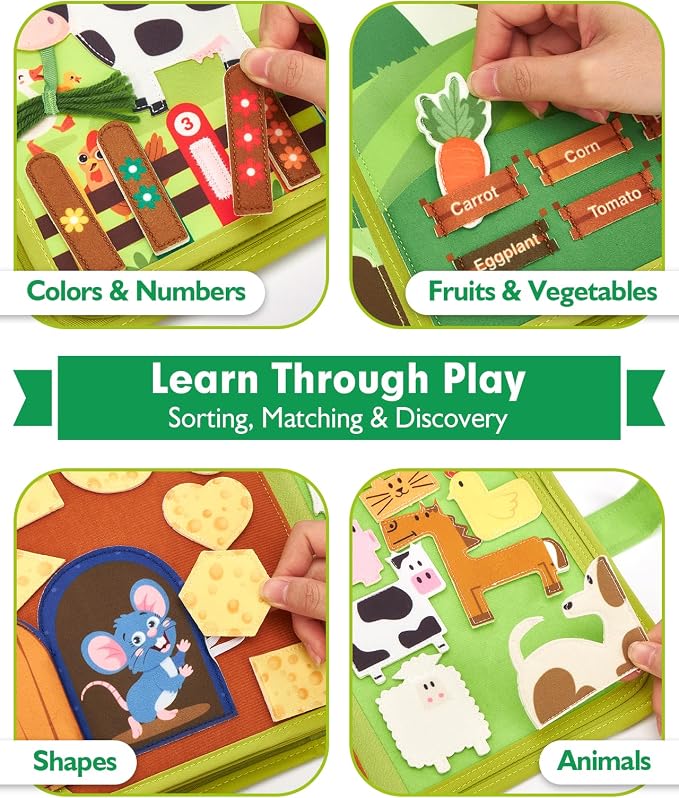 hahaland Busy Book for Toddlers 1-3 - Montessori Toys Busy Board for 1 Year Old Boy Gifts Girl Toys Educational Learning Quiet Activity Books Toddler Travel Toys for One Year Old Birthday Gift