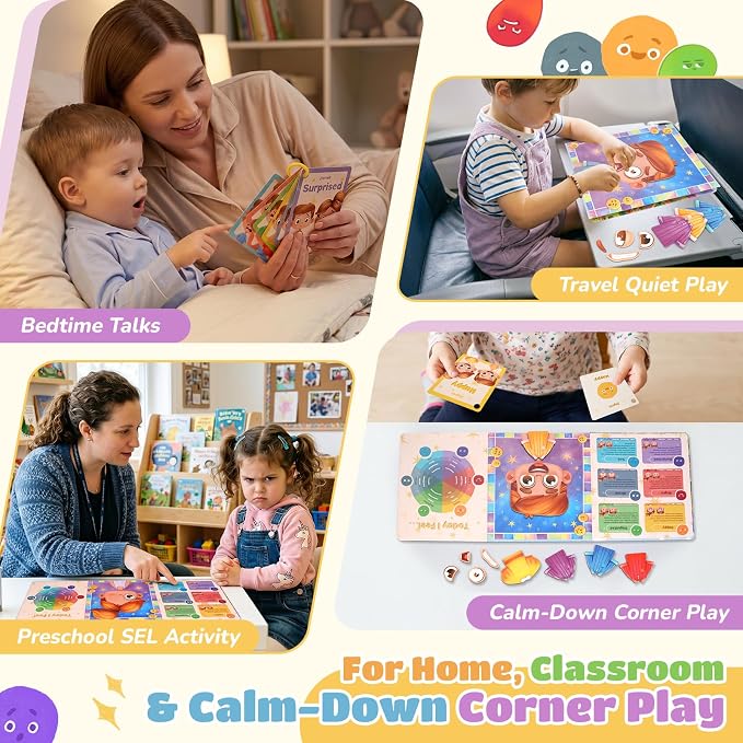 JoyCat Social Emotional Learning Games for Kids 3-5, Magnetic Face Toy for Emotional Skills Activities with Emotion Cards,Color-Coded Feelings Activity, Calm Down Corner and Montessori Preschool Toy