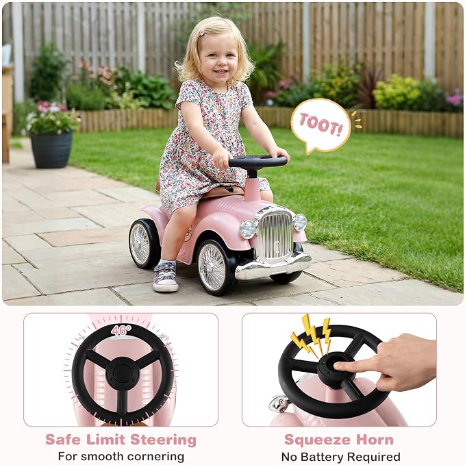 Costzon Ride On Push Car for Toddlers, Classic Kids Foot-to-Floor Sliding Car With Steering Wheel, Horn & Under Seat Storage, Ride On Toy for Boys Girls 18-36 Months (Pink)