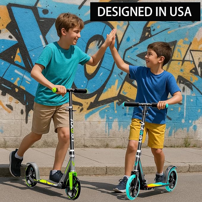 Scooter for Kids 6–12 & Adults, Max Load 240 LBS, Adjustable Height,Lightweight 2-Wheel, Foldable Kids Scooter with Big Wheels
