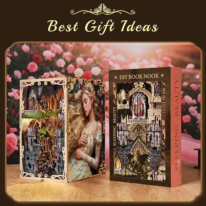 MiniCity Book Nook Kit, DIY Scene Miniature House Kit Tiny House Mini Booknook Craft Bookshelf Decor, 3D Puzzles for Adults, Scale Model Building for Book Lovers (Sleeping Beauty)