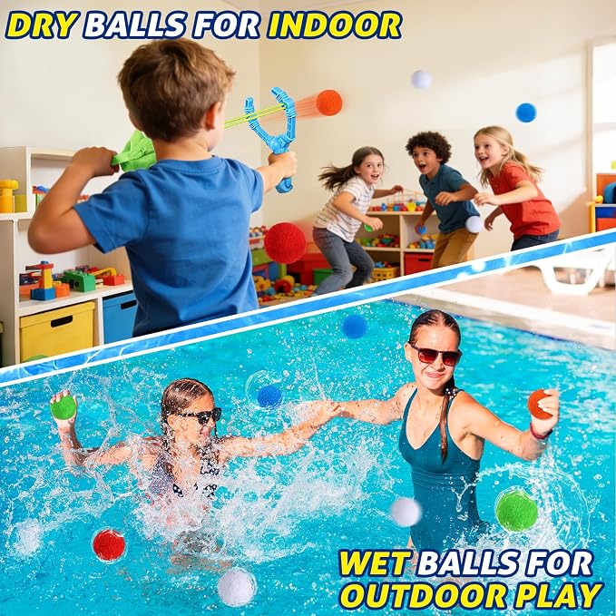 Reusable Water Balloons Set for Kids, Slingshot with 10 Soft Balls, Outdoor Indoor Toys for Backyard Pool Beach Summer Water Fight Play Games for Boys Girls Adult