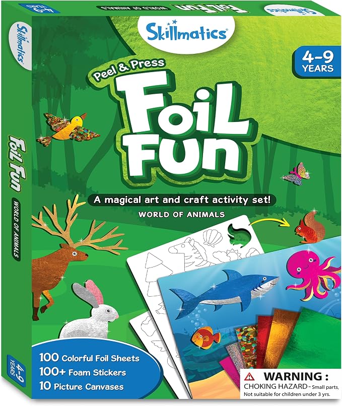 Skillmatics Foil Fun - Animals, No Mess Art for Kids, Travel Toys, Craft Kits, DIY Creative Activity, Screen-Free Entertainment, Gifts for Boys & Girls Ages 4, 5, 6, 7, 8, 9