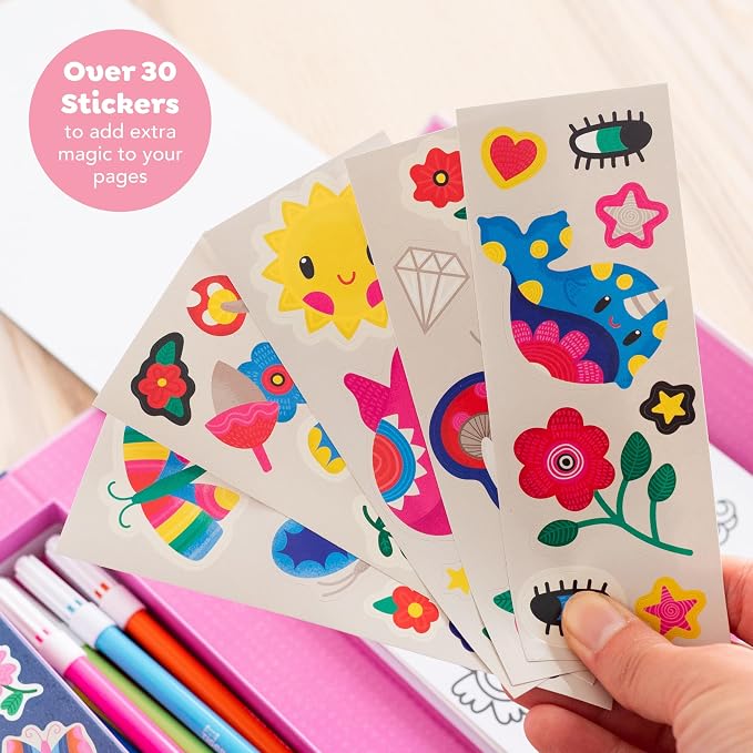 Tiger Tribe Coloring Set - Magical Creatures, Activity Set for Kids, incl. Stickers & Markers Portable Storage Box, Perfect for Travel, Great Gift