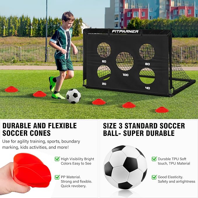 Soccer Goal,Backyard Soccer Goals for Kids 2 Pack,4x3/6x4 FT Portable Toddler Soccer Nets with Target,Ball & Cones,Soccer Training Equipment for Kids Youth Outdoor Games,Sports,Play