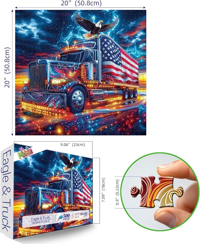 4th of July Jigsaw Puzzle 500 Piece for Adults - Patriotic Puzzle Festive with Letters on Back - Freedom’s Night Ride, Hard Challenge Art Jigsaw Puzzles, for Gifts Party Family Games - 20”x20”