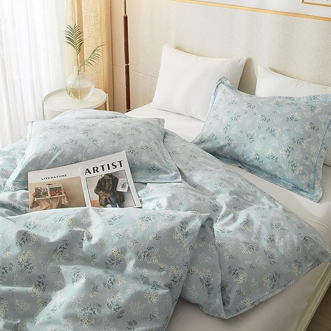 Blue Flowers Comforter Set Twin XL Soft Fluffy Microfiber Bedding Set Vintage Farmhouse Floral Comforter Set Garden Style Botanical Comforter for Girls Teens Boho Floral Bed Comforter for All Season