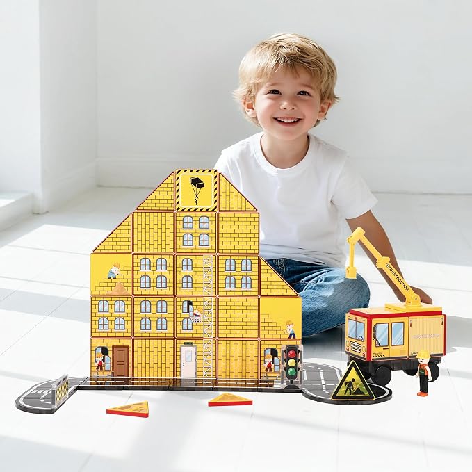 MEGAGONTILES Fire Station Magnetic Tiles Set 60PCS | STEM Magnetic Building Blocks with Fire Trucks & Cranes | Educational Construction Toy for Kids Ages 3–8 | Compatible with All Tile Brands
