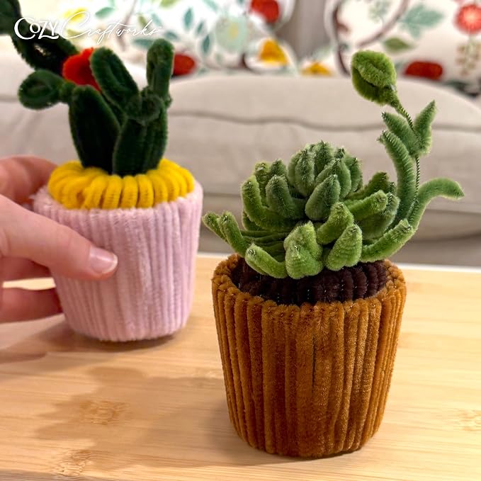 WeVeel Cozy Craftworks Chenille Stem Craft Kit for Adults – CC Small Plants Bundle – Relaxing DIY Arts & Crafts Kit with All Supplies