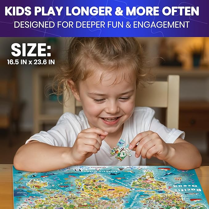 QUOKKA 100 Puzzles for Kids Ages 4-6 – Glow-in-the-Dark USA Map World Map and Solar System – Educational Floor Puzzles for Kids Ages 6-8 – Geography Learning Toys for 5-8 Year Olds