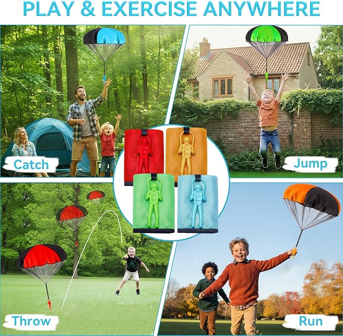 Yeeeasy Tangle-Free Parachute Toys for Kids - Outdoor Flying Game for Boys Girls Age 3-12 - Rip-Stop Hand Throw Army Men Action Figures - STEM Science Gift & Stocking Stuffers - Boys 4Pcs