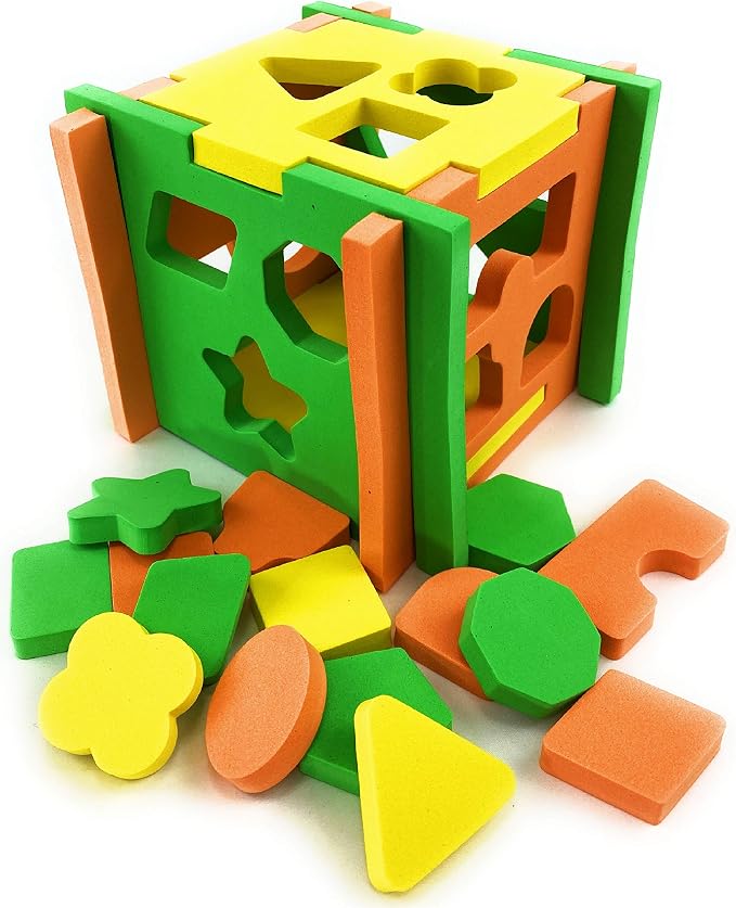 Matty's Toy Stop EVA Foam Soft Shape Sorter 5.5" Cube for Toddlers (Bright Colors)