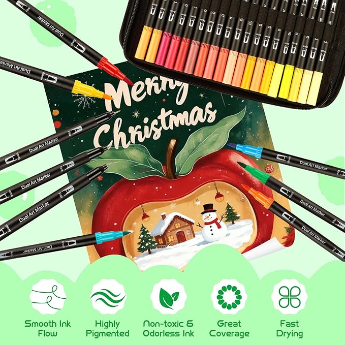 120 Colors Adult Coloring Book Markers No Bleed Dual Felt Tip (Fine & Brush) Art Markers for Teens/School – Gel Acrylic Paint Pens Set for Sketching, Drawing, Rock Painting, Journaling, Non Bleeding.