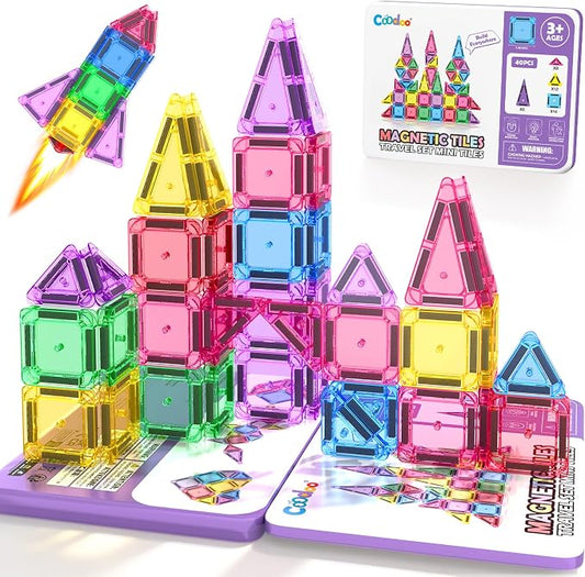 Magnetic Tiles Mini Travel Toys Set for Kids, Magnetic Blocks Building Toy Preschool Classroom Must Haves, Montessori Sensory Outdoor Kids Toys for Toddlers 3+ Year Old Girls Boys Travel Essential