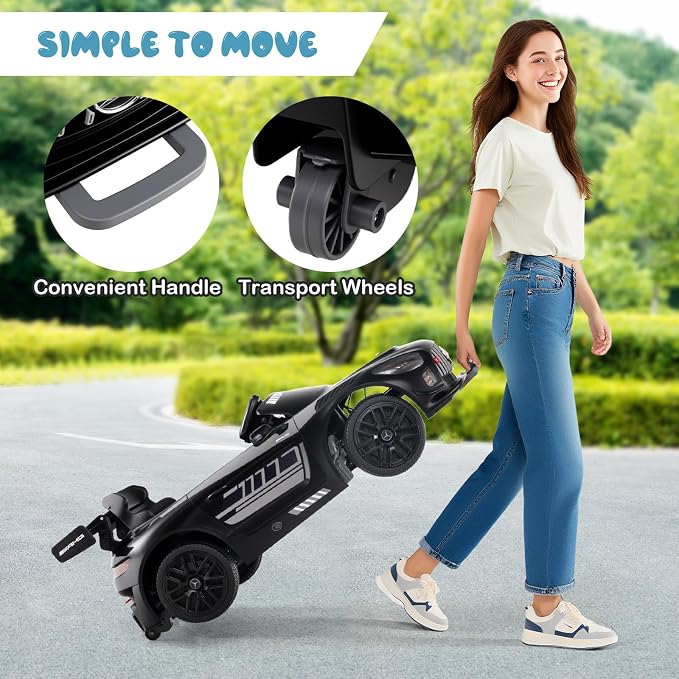 Costzon Ride on Car, 12V Licensed Mercedes-AMG GT3 Kids Car with Remote Control, 3 Speeds, LED Lights, Music, Wireless, Transport Wheels & Soft Start, Electric Vehicle for Toddlers Aged 3+ (Black)