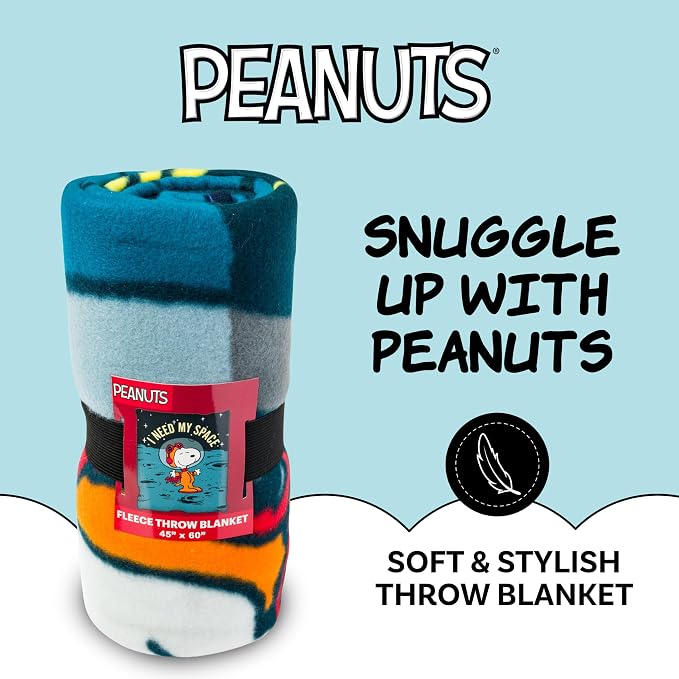 Silver Buffalo Peanuts Snoopy I Need My Space Astonaut Outer Space Moon 45" x 60" Fleece Throw, Soft and Cozy Blanket, 180 GSM