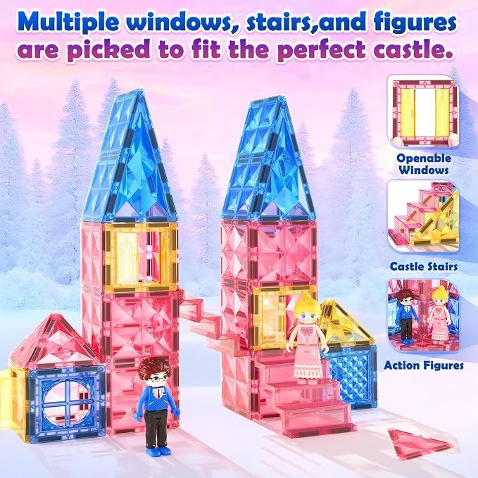 Soyee Diamond Magnetic Tiles Magnet Building Blocks - Princess Castle Toys for Girls & Boys Age 3-8 Birthday Present 5 6 7 8 9 10 Year Old Gifts for Kids Classroom