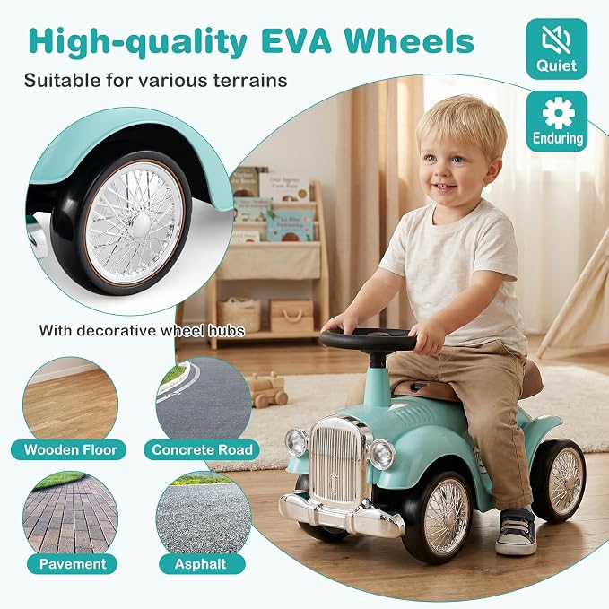 Costzon Ride On Push Car for Toddlers, Classic Kids Ride On Car Foot-to-Floor Sliding Car with Steering Wheel, Horn & Under Seat Storage, Ride On Toy for Boys Girls 18-36 Months (Green)