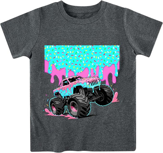 Lovekider Cotton Shirt for 3-6T Boys Truck Dinosaur Toddler Kids T-Shirt Short Sleeve Excavator Construction T-Rex Tee Shirts