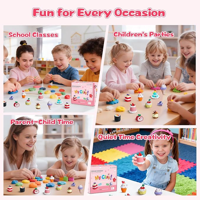 Air Dry Clay Kit, Modeling Clay for Kids, 12 Pack Dessert Theme, Soft Non-Sticky, Non-Toxic DIY Arts & Crafts with Sculpting Tools & Tutorials, Birthday Holiday Classroom Gifts, Party Favors for Kids