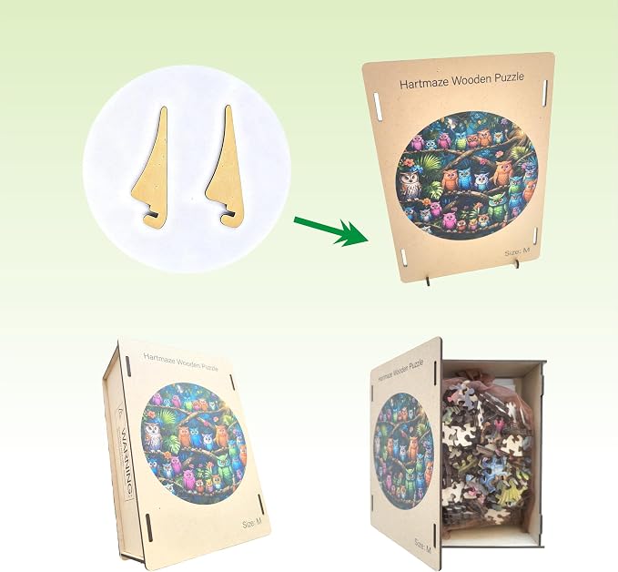 Hartmaze Wooden Jigsaw Puzzle - Owls Cozy Habitat, 178 Unique Irregular Pieces, 11.2x11.2 Inch, Exquisite Wooden Gift Box, Challenging Art Puzzle for Adults & Kids Ages 8 and Up