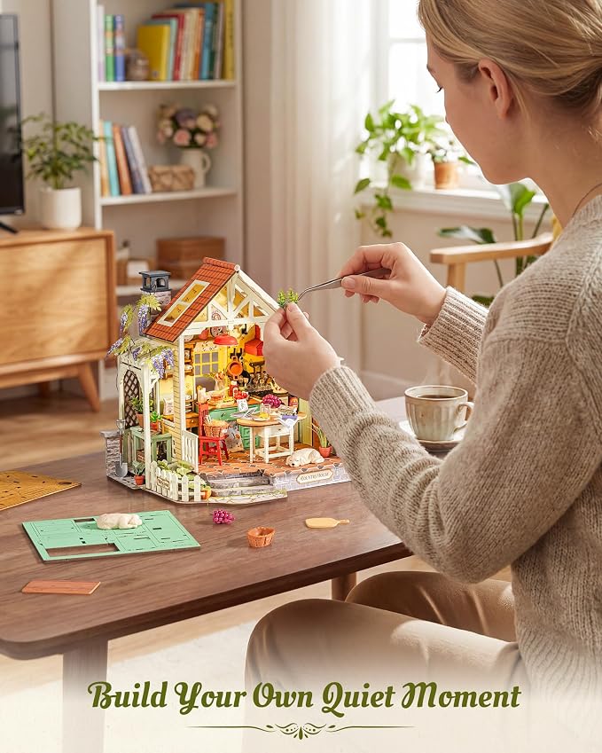 Rolife DIY Miniature House Kit for Adults - 1:18 Farmhouse Kitchen Dollhouse Kit with LED Light, Wooden 3D Puzzle Model Building Set, Tiny House Diorama Craft Kit, Ideal Gift for Men Women Hobbyists
