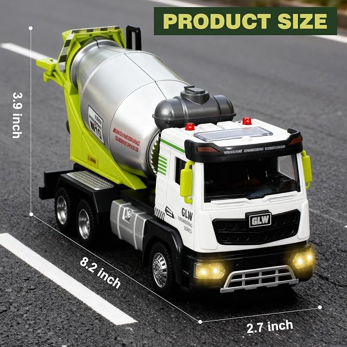 Mixer Truck Toy for Boys-1:40 Simulation Model, Educational Construction Toys with Realistic Lights & Sounds, Perfect Christmas Birthday Gifts for Kid Ages 3 4 5 6 7 8 Years Old (Mixer Truck)