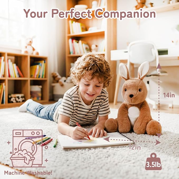 Niuniu Daddy 14" | 3.5 Pound Kangaroo Weighted Stuffed Animals for Kids & Adults, Large Weighted Plushies Pillow for Sleeping and Calming, Cute Sitting Plush Toy Huggable Gift for Everyday Comfort