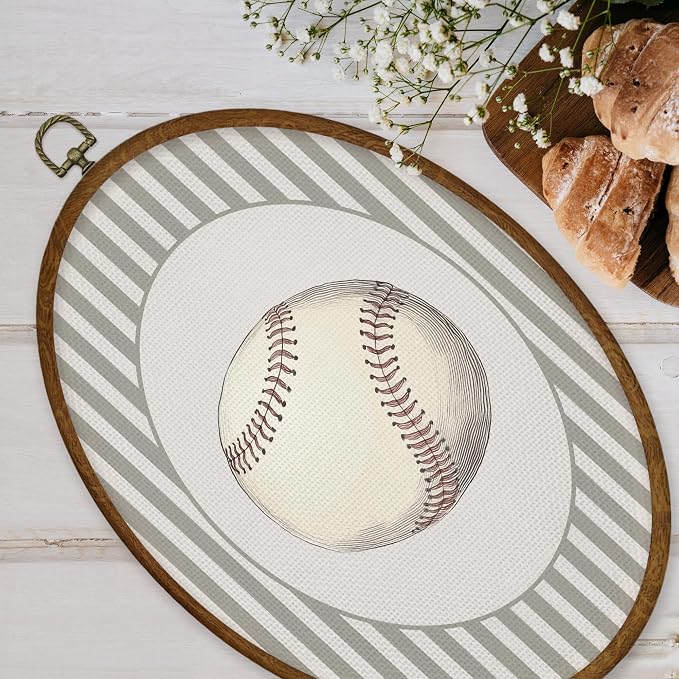 WULQYING Baseball Nursery Wall Art Decor, Sports Nursery Boys Room Oval Framed Canvas Art Prints, Sport Lover Gift Wall Hanging Decor for Kids Boys Room Bedroom Playroom, 8.5x11.3 Inches