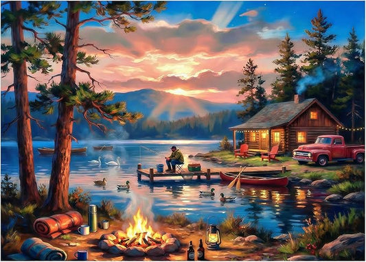 Lakeside Retreat Cabin Puzzles for Adults 1000 Pieces,Impossible Hard Difficult Challenging Jigsaw Puzzles for Adults 1000 Pieces,Puzzle with Letters on Back,Recycled Paper Jigsaw Puzzle(27.6"x19.7")