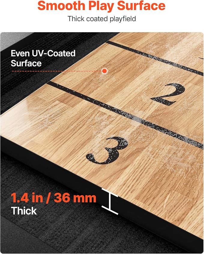 VEVOR 7ft 9ft 12ft Shuffleboard Table 2 in 1 Shuffleboard and Bowling Combo Set, Shuffle Board with Scratch-Resistant Playfield, Pucks, Bowling Set, Wax, Brush for Family Game Rooms