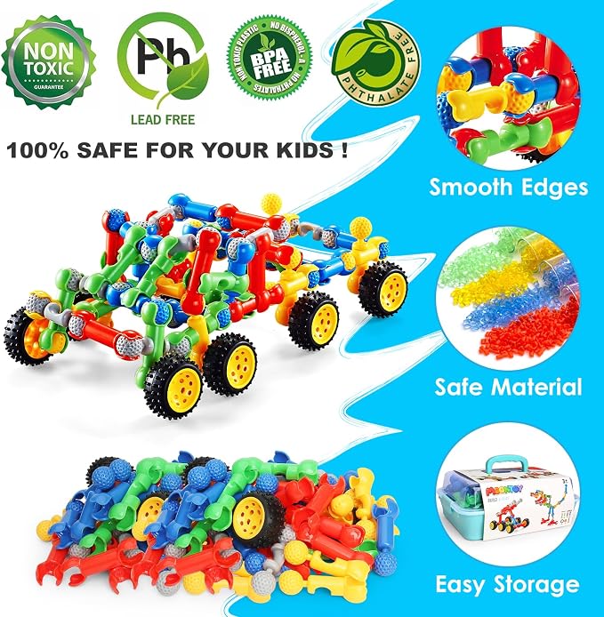 Kids STEM Building Toys for 3 4 5 6 7 8+ Year Old Boy Girl Birthday Gift, 110 Pcs Educational Building Blocks for Kids Ages 3-5 5-7 4-8 6-8, Preschool Stem Kits Engineering Creative Activities Games