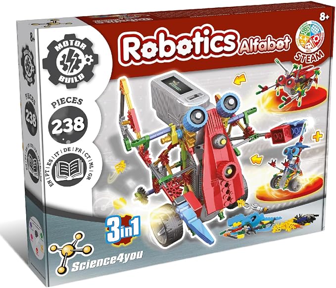 Science4you Robotics Alfabot - Robot Building Kit for Kids, 238 Pieces - Build Your Own Robots and Make Them Move - 3 Different Robots in 1 Toy - STEM Educational Toy for Kids Age 8-14