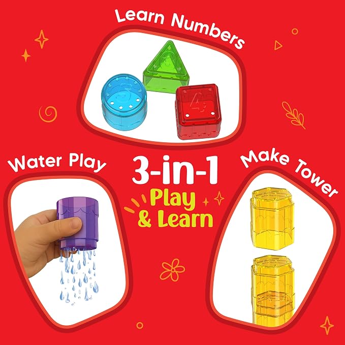 Imagimake Bath Blocks Baby Toys | Leaps & Bounds Bath Toy for Toddlers 12+ Months | Learning Toy for Toddler & Infant | 3-in-1 Play & Learn | Strain, Stack & Learn Numbers | Gift for Kids 1+ Year Old