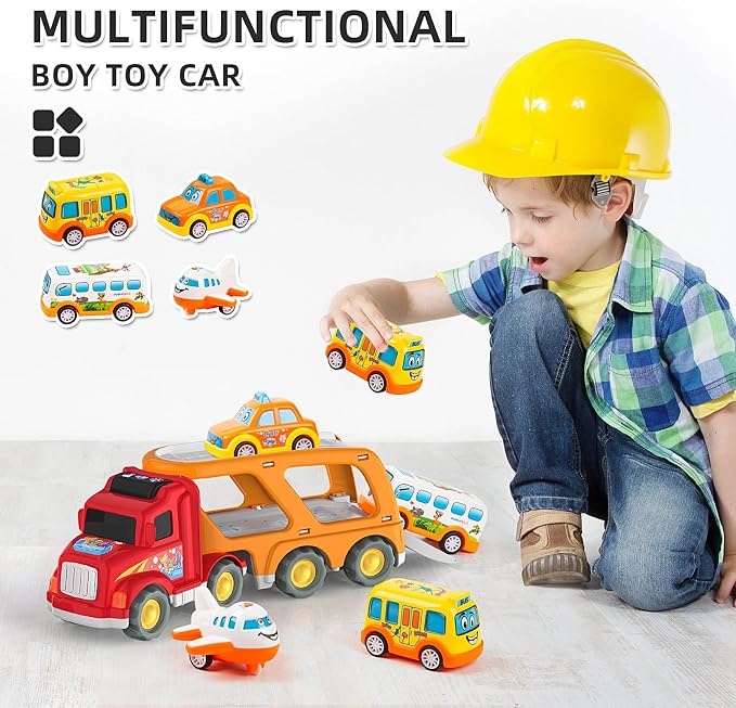 Veslier Toddler Toys Car for Boys Girls Age 2-4 3-5, 5 in 1 Carrier Transport City Vehicles Toys,Kids Toy Cars for Toddlers, Christmas Birthday Gift for Toddlers 3+.