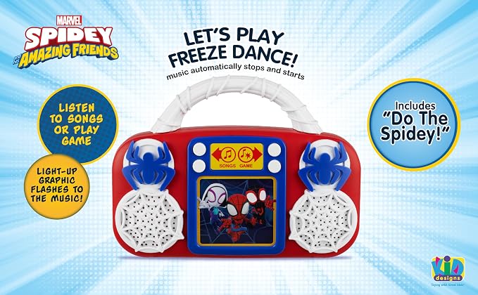 eKids Spidey and His Amazing Friends Toy Music Player, Toddler Toy with Built-in Music and Lights (Spidey)
