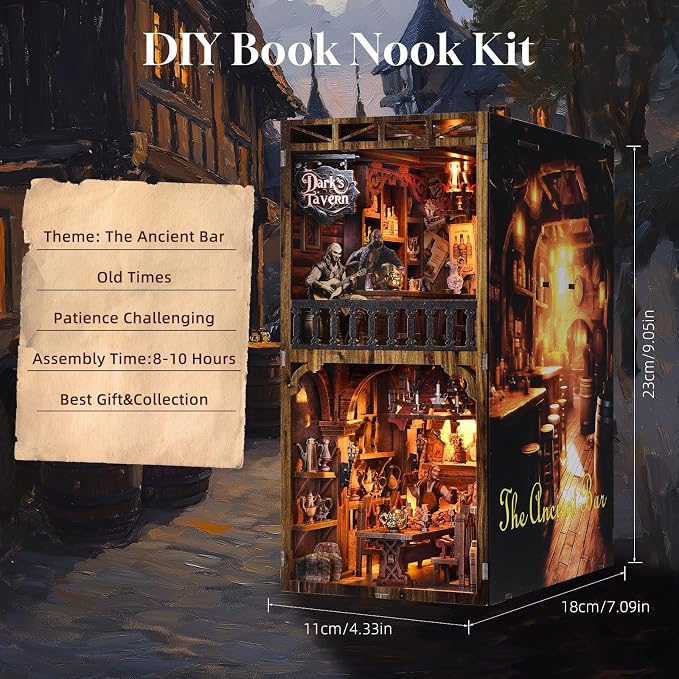 TOYQI Book Nook Kit, DIY Miniature Dollhouse Kit for Adults and Teens | Booknook Tiny House Kit Bookshelf Decoration 3D Wooden Puzzle Bookend