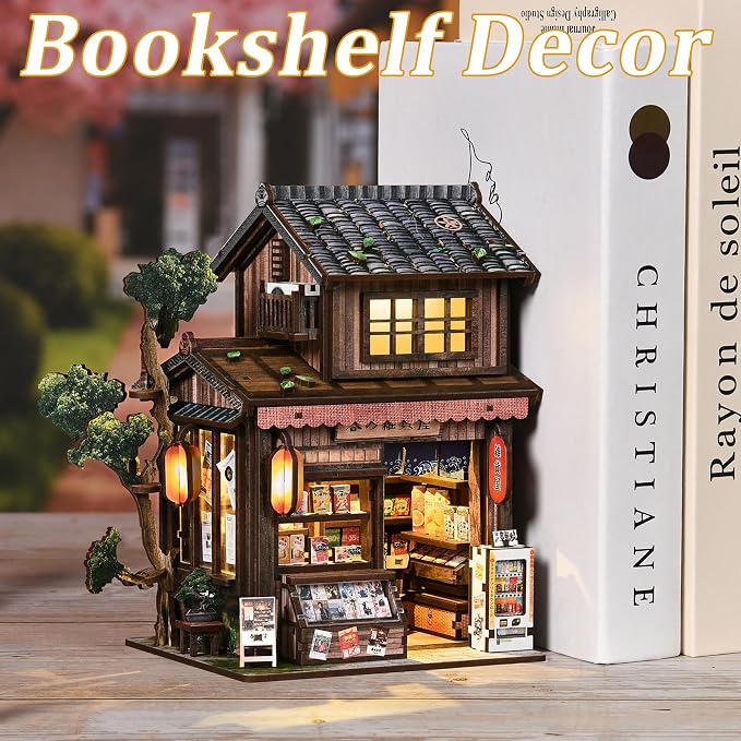 ISSEVE Japanese Book Nook Kit Kasuga Grocery Store Miniature House Kit | Bookshelf Insert Decor, Gifts for Women Book Lovers Friends Holidays, For adults Beginners, DIY Crafts Kit, 3D Wooden Puzzle