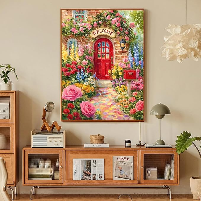 Paint by Numbers for Adults and Kids Beginner, Welcome Spring Flower Painting by Number Kits On Canvas, Number Artist Paint by Number Kit DIY Oil Painting Acrylic Paints, Home Wall Decor Gift 12X16 in