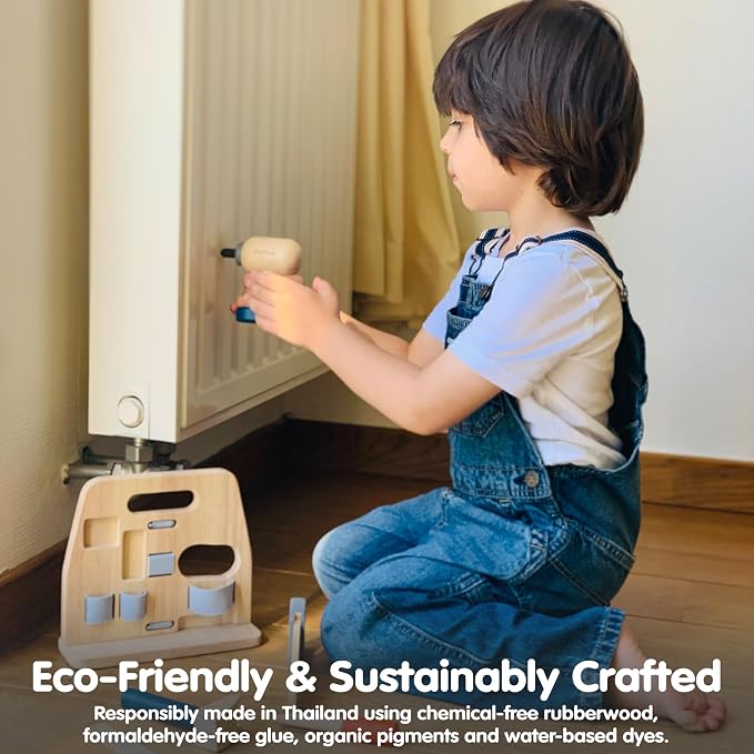 PlanToys® Wooden Handy Carpenter Set for Montessori Inspired Practical Life Play | Fine Motor, Construction and Imaginative Skill Building | Eco Friendly Tool Set for Creative Hands On Learning
