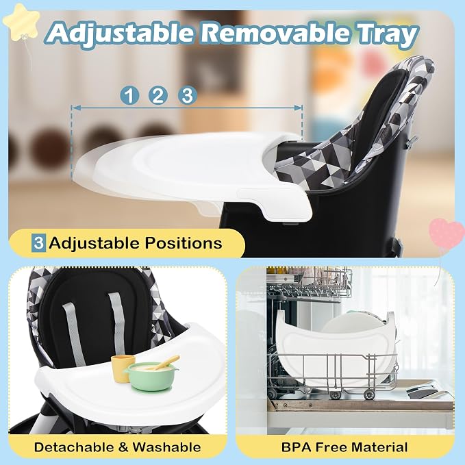 Xilingol 15-in-1 Convertible High Chair, 2-in-1 Baby Highchair & Activity Center W/Toys, Booster Seat | Building Block Table | Toddler Chair W/Removable Tray & 5-Point Harness & 2-Layer Cushion(Black)