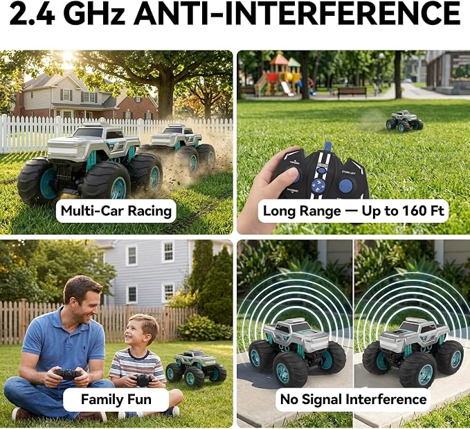 1:14 Amphibious Remote Control Car with Gyro Stabilizer, 4WD Waterproof All Terrain RC Monster Truck, 2.4 GHz Off-Road Toys for Boys Kids Christmas Birthday Gifts Ages 6+