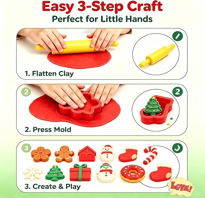 Dough Tool Set, 21 Pcs Dough Tools Sets for Kids Ages 4-8, Dough Accessories Includes Cutters Roller, Rolling Pins, Safety Scissors, Plastic Knife, Christmas Shapes Cutters