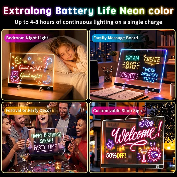 Rechargeable Led Drawing Board for Kids' Dry Erase Boards w/ 12 LED Light Effects,Art Kit Drawing Tablet,Drawing Pad for Kids Gifts for Boys,Girl Birthday Gift for 3-6 7 8 9 10 Year Old Travel