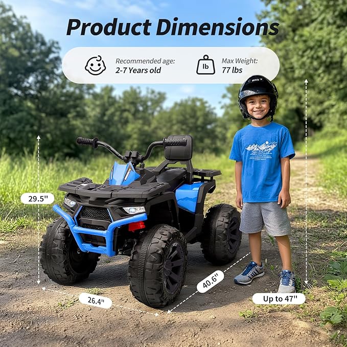 Hikiddo Kids ATV 4 Wheeler, 24V Ride On Toys Car for Big Kids with 400W Motor, 2 Seater - Blue