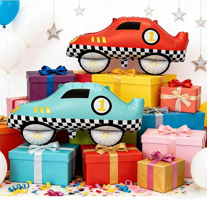 2PCS Blue Red Race Car Helium Foil Balloon | For Race Car Theme Birthday Anniversary Baby Shower Party Decorations Supplies