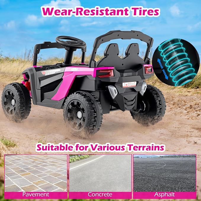 Costzon 12V Kids UTV Ride On Car, Battery Powered Electric Vehicle with Remote Control, 3 Speeds, LED Lights, Music, Horn & Spring Suspension, Off-Road UTV for Boys & Girls 3+ Years Old (Pink)