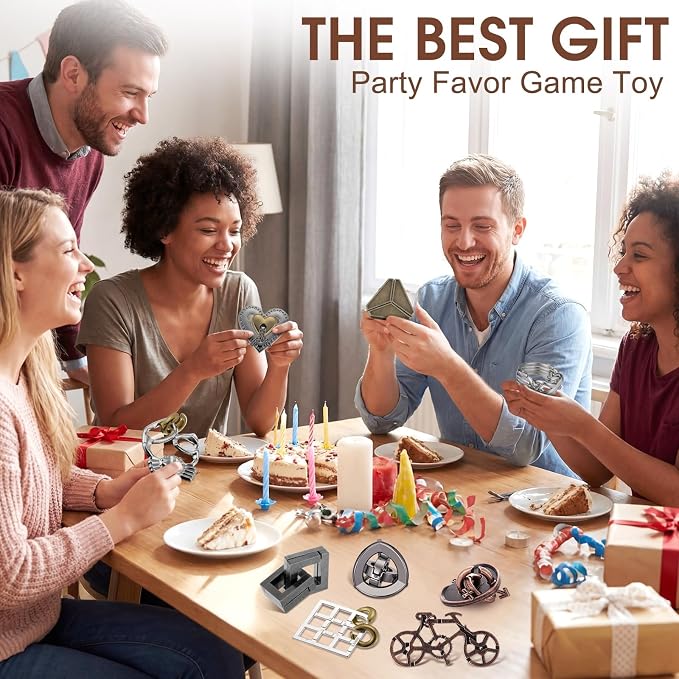 Wettarn 9 Pcs Metal Brain Teaser Puzzles 3D Steel Puzzle Set for Adults IQ Logic Challenge Disentanglement Unlock Interlocking Games Smart Logic Test Toys for Adults Mind Challenge(Charming Style)